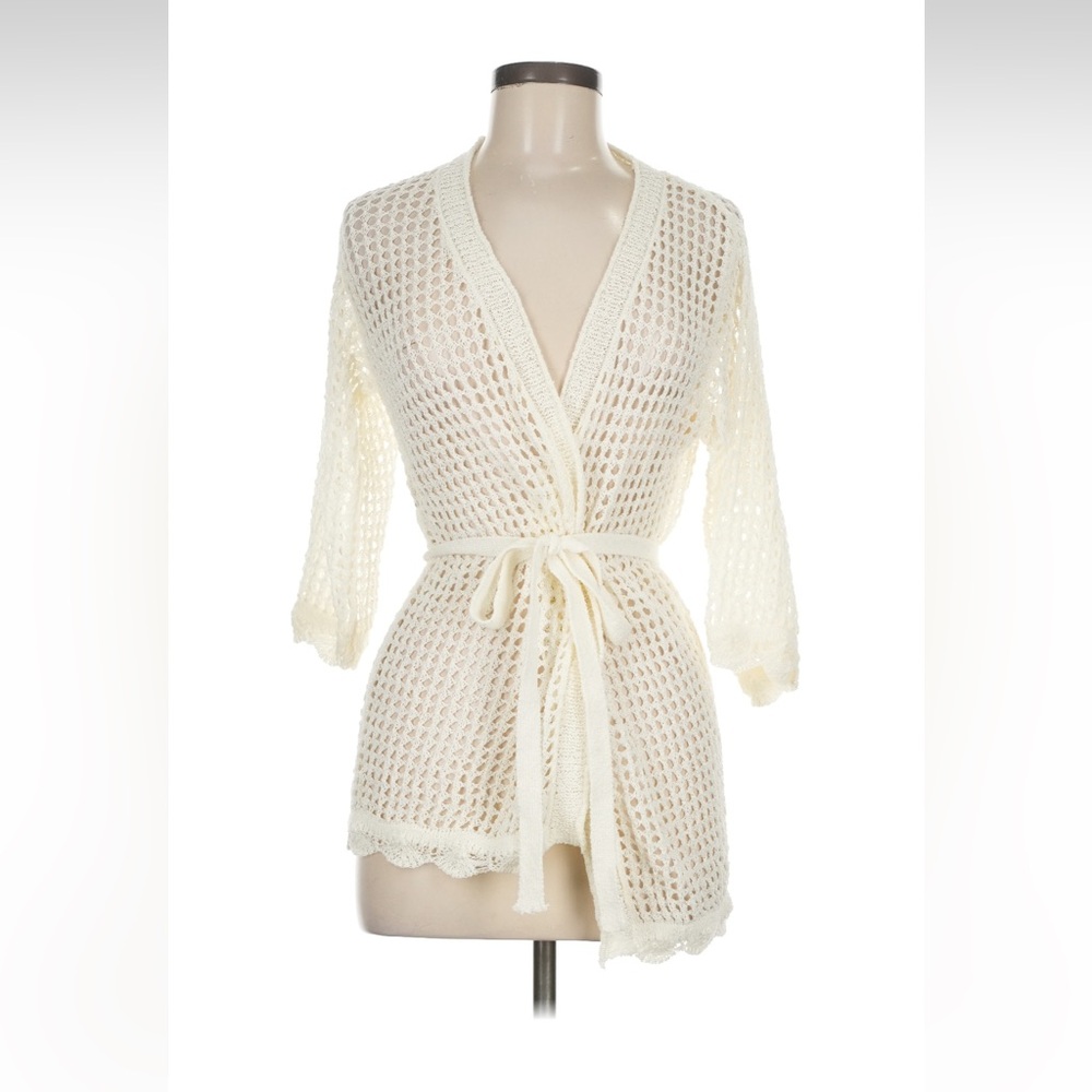 Cream Crochet Tie-Waist Cardigan